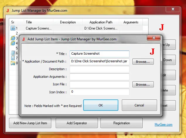 Add Screenshot Shortcut to JumpList