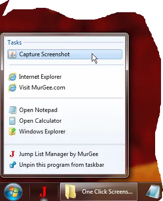 Capture Screenshot with JumpList Shortcut