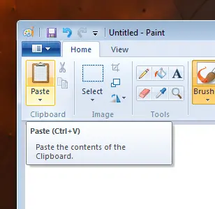 Click on Paste in Paint Application to Retrieve Screenshot from Clipboard of Windows 7