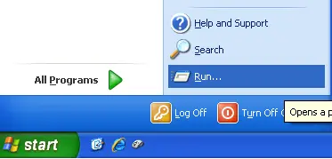 Launch Run Command on Windows XP