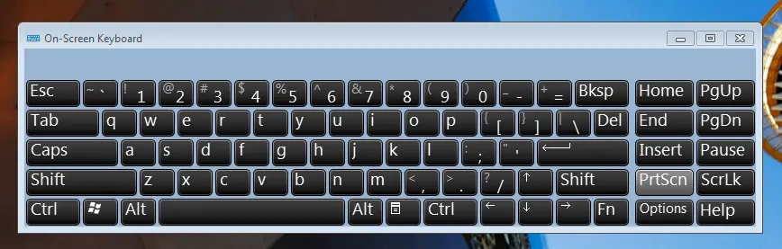 Press PrtScr on On-Screen Keyboard of Windows 7 to Take Screenshot