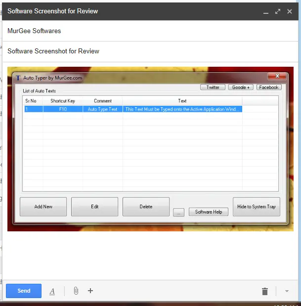 Screenshot Added to GMail Message