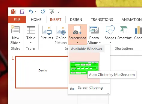 Screenshot in Power Point Slide