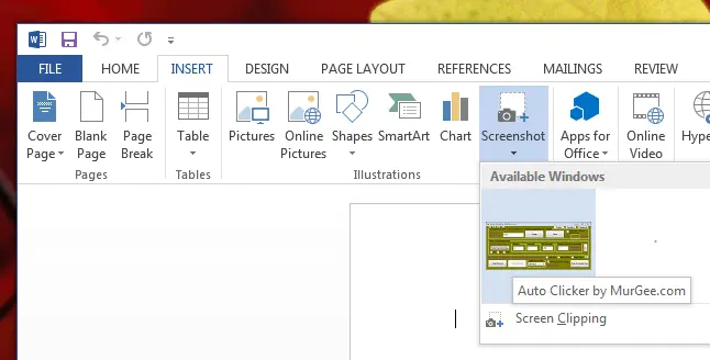 Screenshot without Print Screen in Word 2013 File