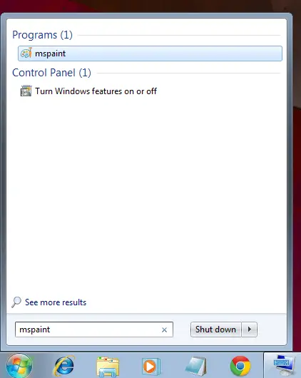 Search for mspaint in Windows 7 to Launch Microsoft Paint Program