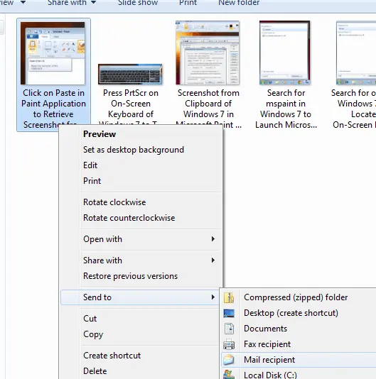 Send Screenshot to Default Email Client on Windows 7